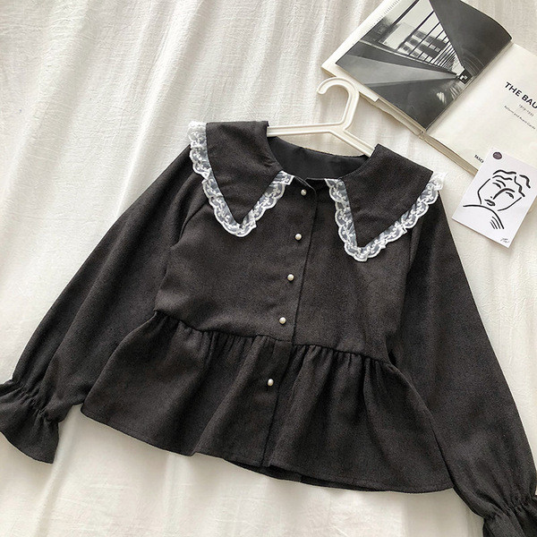 Cămașă de damă în stil retro în trei culori cu dantelă și nasturi