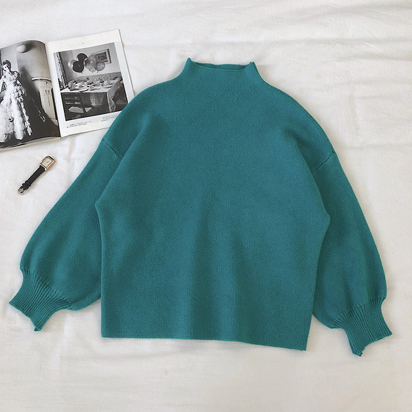 Pulover de damă în patru culori cu mâneci largi și guler semi-înalt