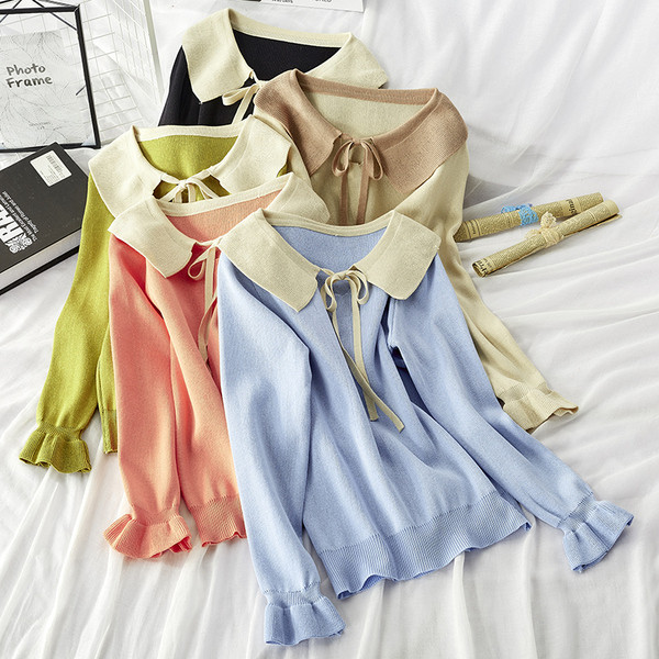 Bluza de toamna de dama cu cravata la guler in mai multe culori