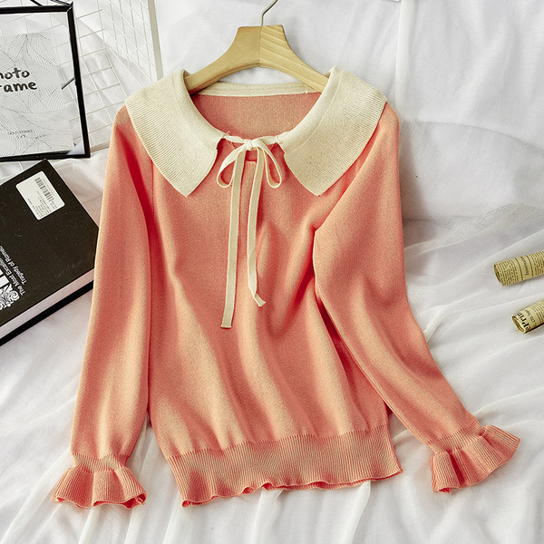 Bluza de toamna de dama cu cravata la guler in mai multe culori