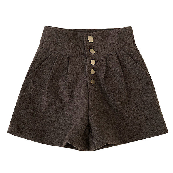 Pantaloni scurti de dama cu nasturi si talie inalta in trei culori