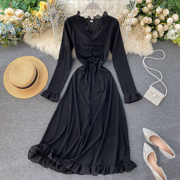 Női alkalmi ruha és V-nyakú három színben