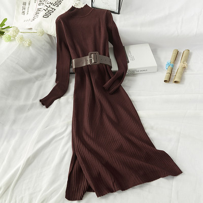 Női modern téli ruha hosszú modell magas gallérral, három színben