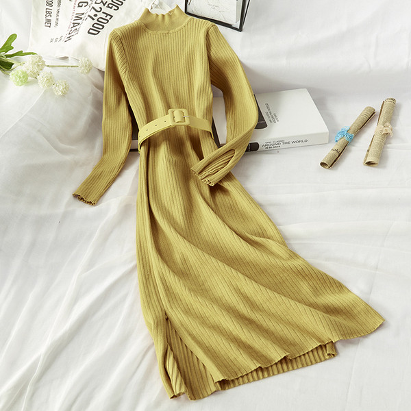 Női modern téli ruha hosszú modell magas gallérral, három színben