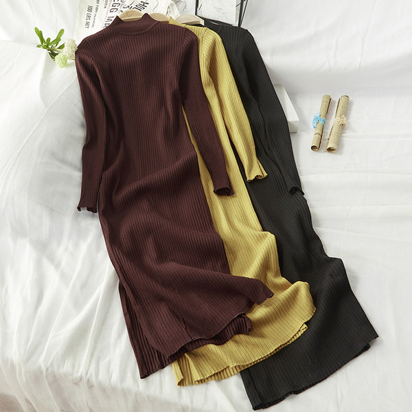 Női modern téli ruha hosszú modell magas gallérral, három színben