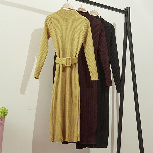 Női modern téli ruha hosszú modell magas gallérral, három színben