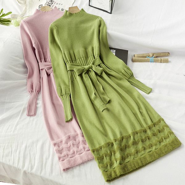 Női téli ruha övvel a derekán - hosszú modell négy színben