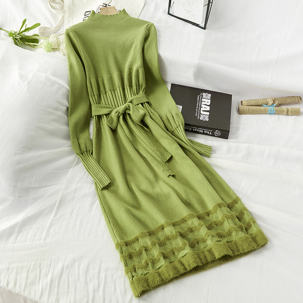 Női téli ruha övvel a derekán - hosszú modell négy színben