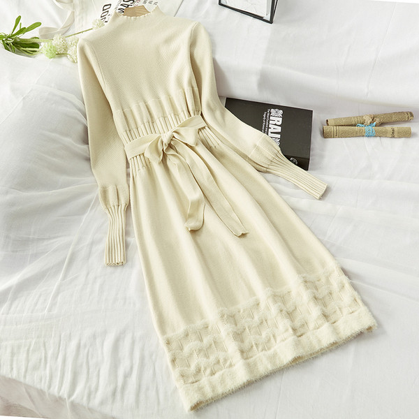 Női téli ruha övvel a derekán - hosszú modell négy színben