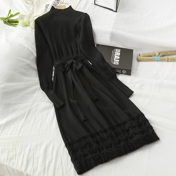 Női téli ruha övvel a derekán - hosszú modell négy színben