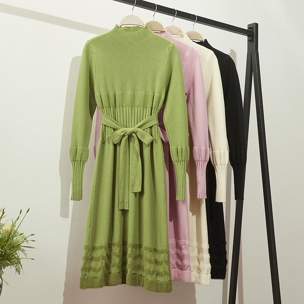 Női téli ruha övvel a derekán - hosszú modell négy színben