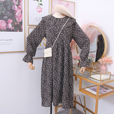 Rochie moderna de dama cu maneci lotus si motive florale in mai multe culori