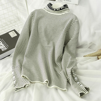 Bluză de iarnă cu dungi de damă cu guler înalt - mai multe culori