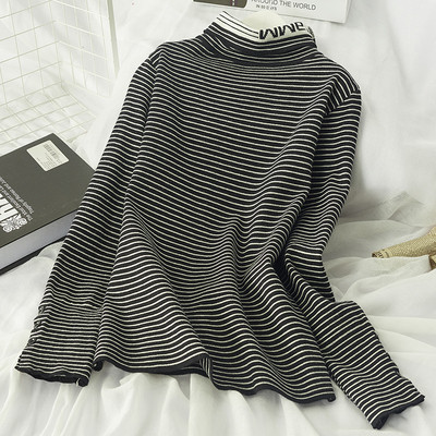 Bluză de iarnă cu dungi de damă cu guler înalt - mai multe culori