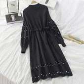 Női modern téli ruha derékban nyakkendővel - többféle színben