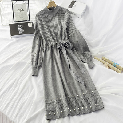 Női modern téli ruha derékban nyakkendővel - többféle színben