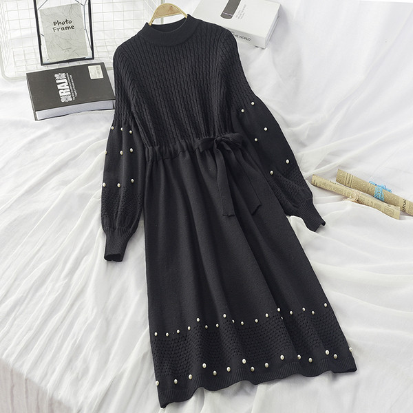 Női modern téli ruha derékban nyakkendővel - többféle színben