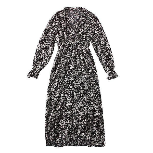 Rochie moderna de dama cu decolteu spitz si motive florale in trei culori