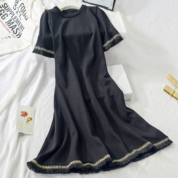 Rochie de toamna de dama cu maneca scurta - model lung negru si rosu