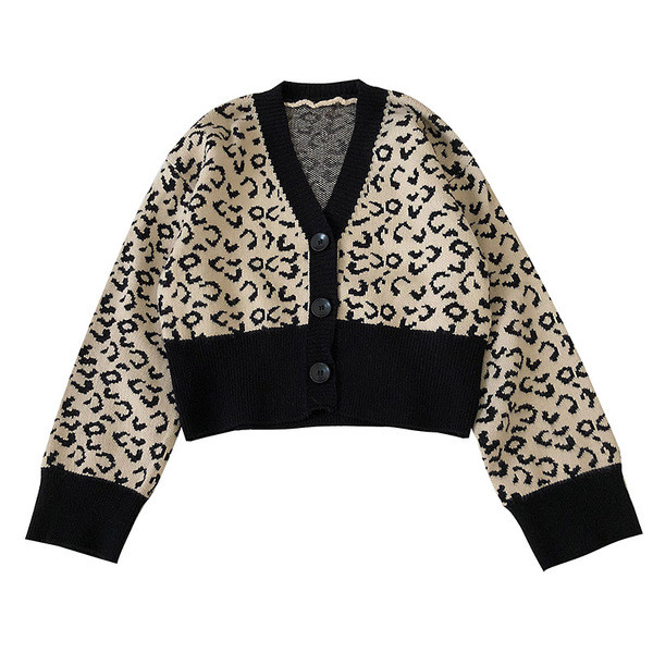 Modern női mellény leopárd mintával és V-nyakkal