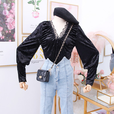 Bluza de dama model nou cu decolteu adanc spitz si dantela in mai multe culori