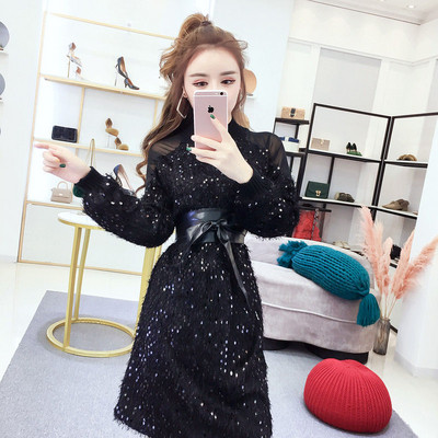 Rochie moderna de dama cu paiete si curea din piele