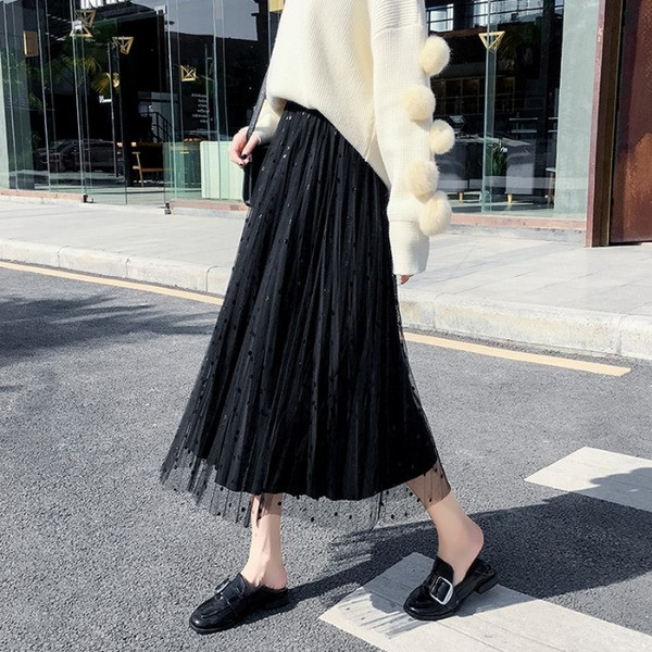 Fusta lunga plisata fata-verso in trei culori