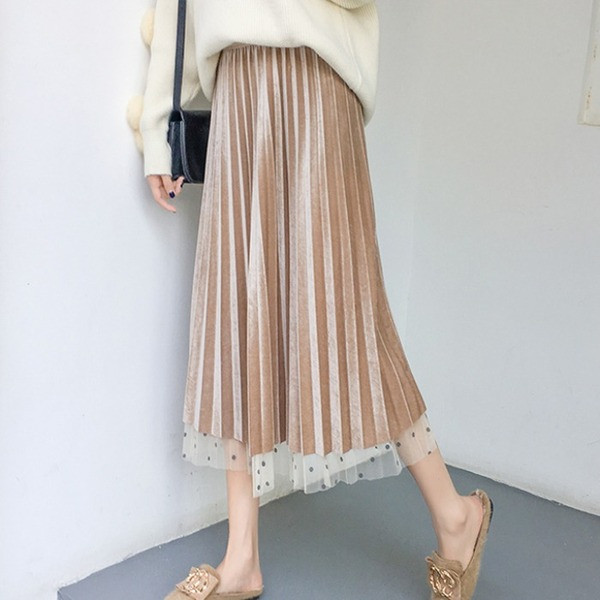 Fusta lunga plisata fata-verso in trei culori