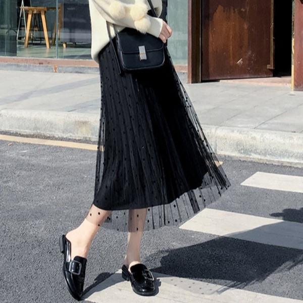 Fusta lunga plisata fata-verso in trei culori