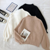 Puha női pulóver három színben, széles ujjakkal