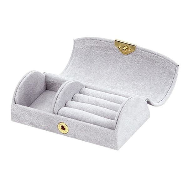 Cutie de bijuterii practică și ușor de transportat, cu închidere în culorile roz, albastru și gri