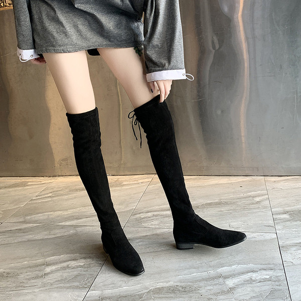 Cizme lungi moderne din piele intoarsa ecologica