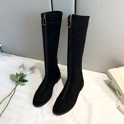 Ghete de dama moderne pana la genunchi din piele ecologica cu fermoar