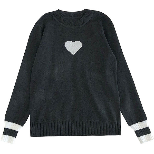 Pulover casual de dama in alb si negru cu decolteu oval