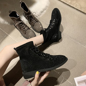 Cizme moderne din piele intoarsa ecologica cu decor - pietre in negru si maro