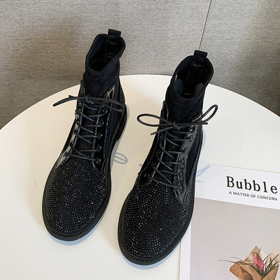 Cizme moderne din piele intoarsa ecologica cu decor - pietre in negru si maro