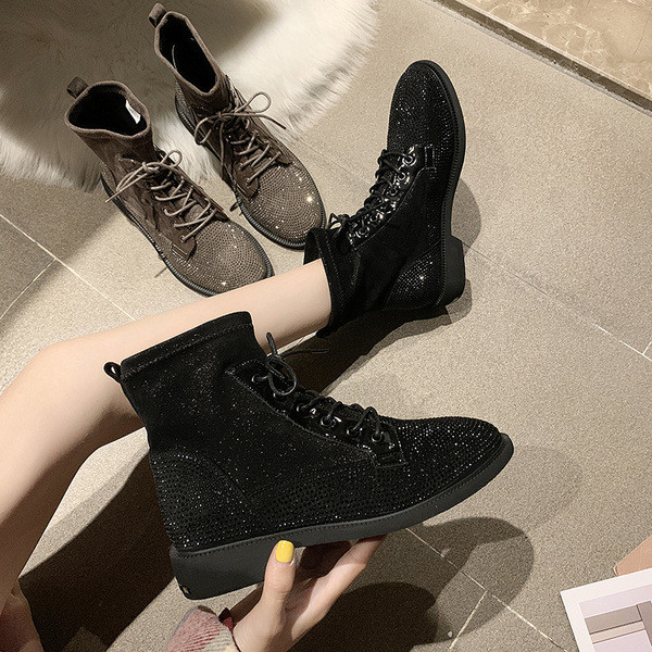 Cizme moderne din piele intoarsa ecologica cu decor - pietre in negru si maro