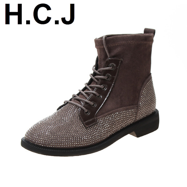 Cizme moderne din piele intoarsa ecologica cu decor - pietre in negru si maro