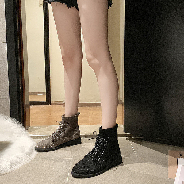 Cizme moderne din piele intoarsa ecologica cu decor - pietre in negru si maro