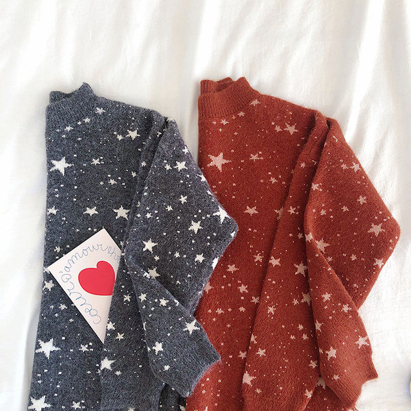 Pulover de dama in rosu, verde si gri cu guler semi-inalt