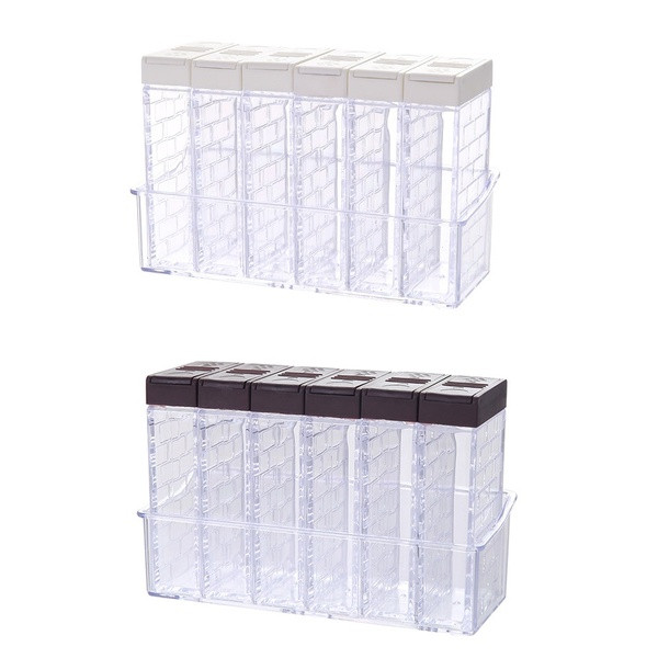 Set de șase cutii de plastic pentru depozitarea condimentelor în alb și maro