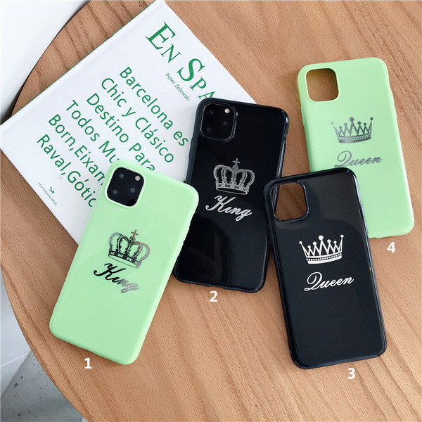 Husa pentru Iphone 11 Pro Max cu inscriptia Queen si King in negru si verde - potrivita pentru cupluri
