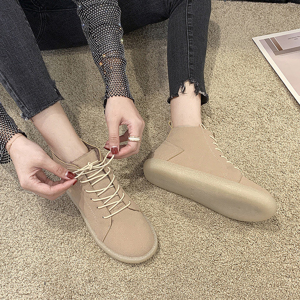 Cizme casual dama din piele intoarsa eco cu sireturi in mai multe culori