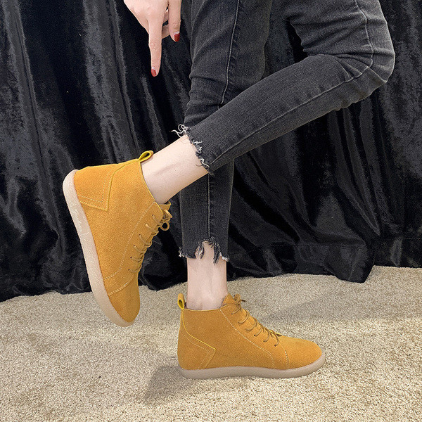 Cizme casual dama din piele intoarsa eco cu sireturi in mai multe culori