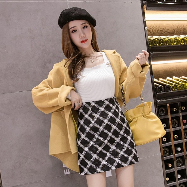 Fusta de dama moderna in carouri cu talie inalta - in trei culori