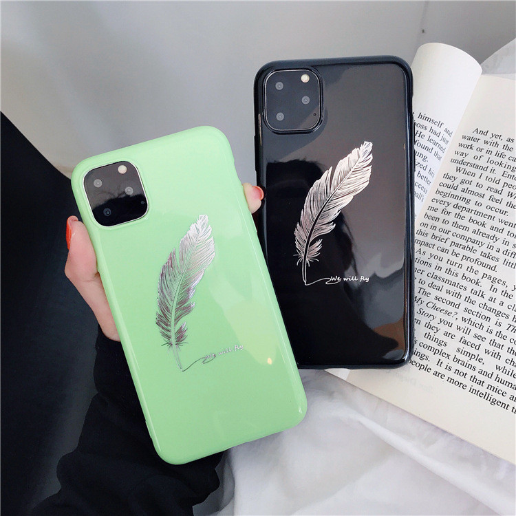 Husa din silicon cu pene in negru si verde pentru Iphone 11 Pro Max