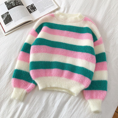 Csíkos női pulóver széles modell három színben