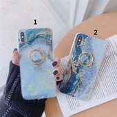 Husa din silicon cu particule stralucitoare + inel albastru pentru Iphone X / XS