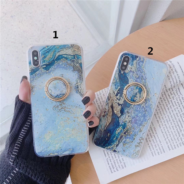 Husa din silicon cu particule stralucitoare + inel albastru pentru Iphone X / XS