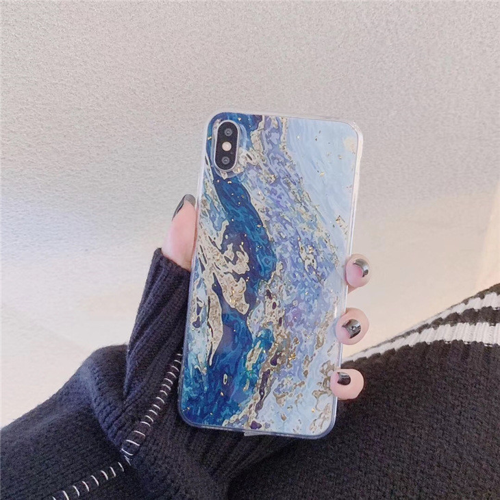 Husa din silicon cu particule stralucitoare + inel albastru pentru Iphone X / XS